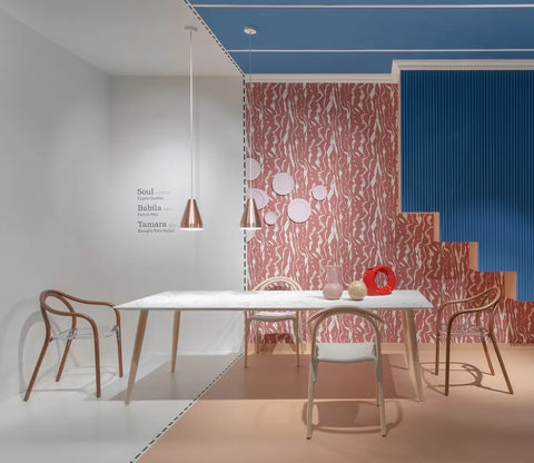 restaurant with colorful chairs and tables