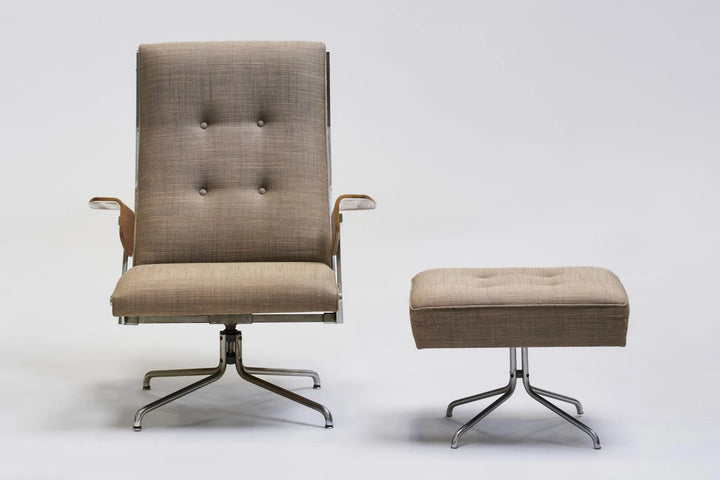Fabric armchair with ottoman, 1960s