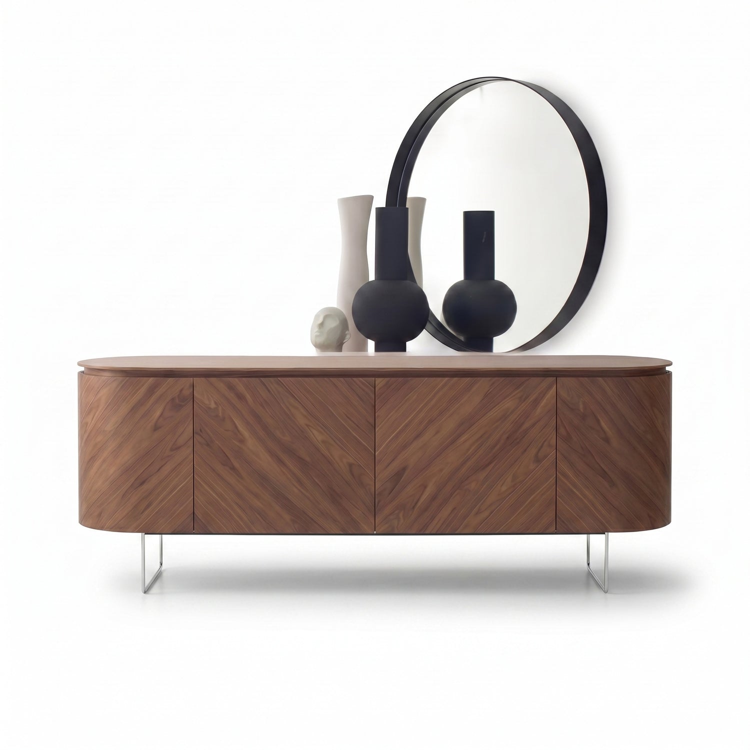 Opera Sideboard – 4 Doors – Glass Shelves & Metal Legs