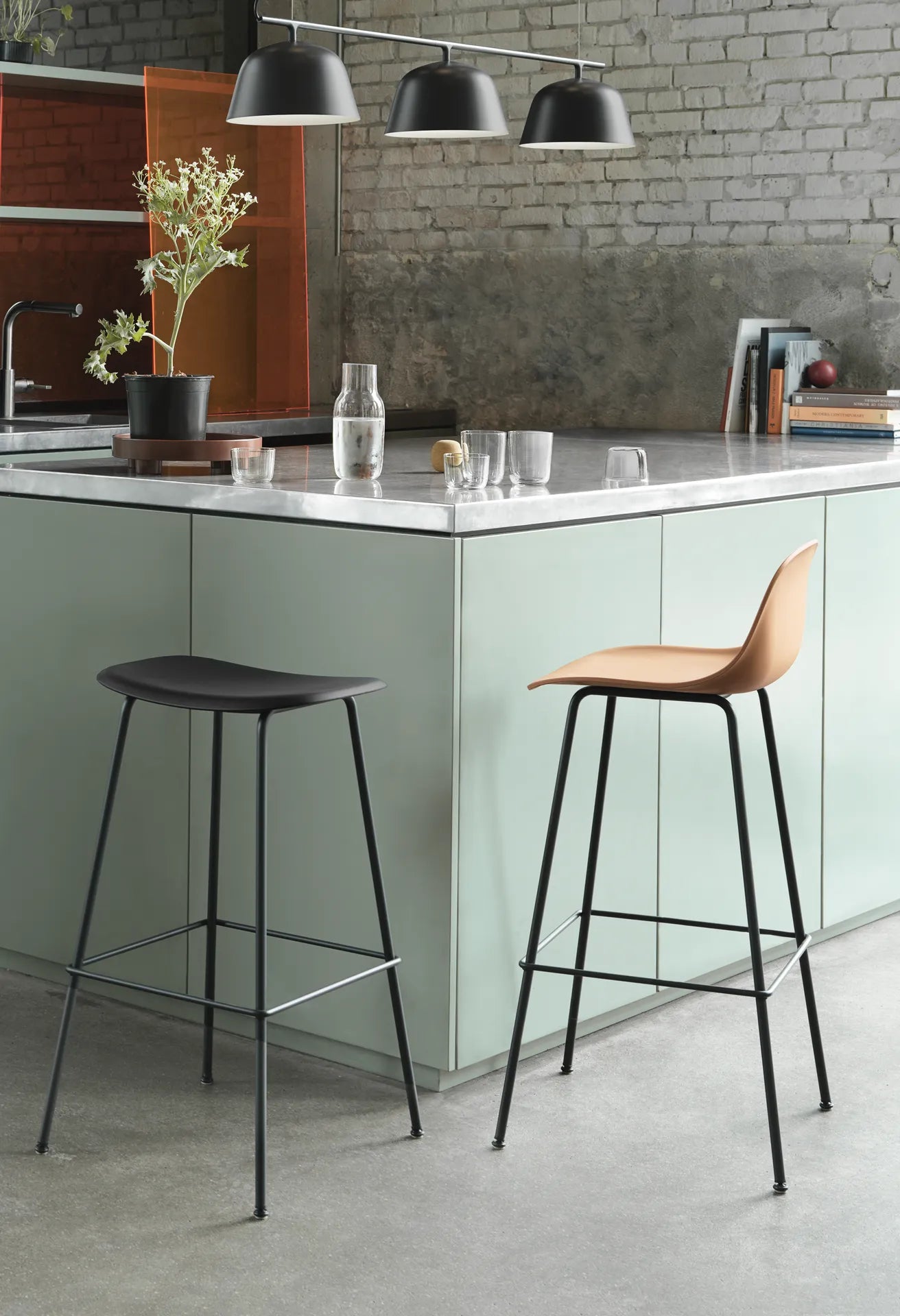 Fiber Bar Stool - Tube Base with Backrest