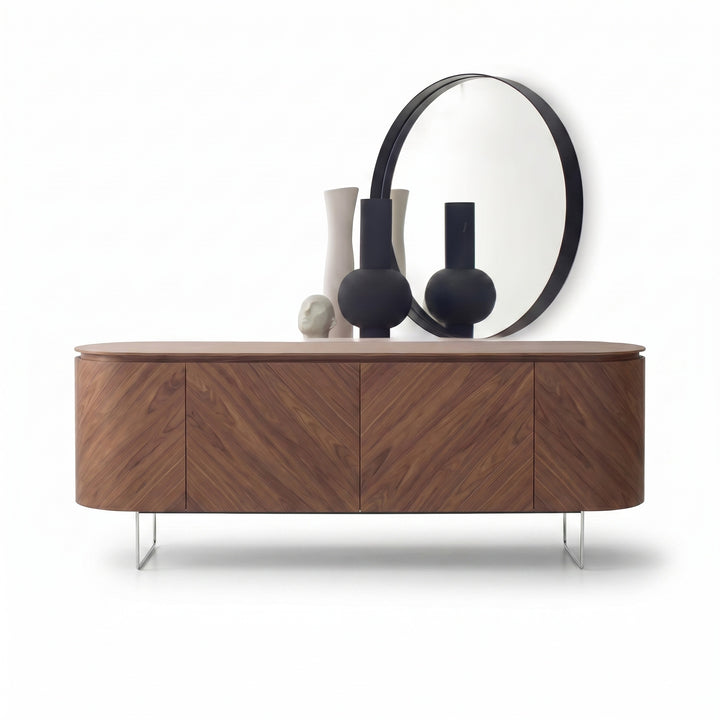 Opera Sideboard – 4 Doors – Glass Shelves & Metal Legs