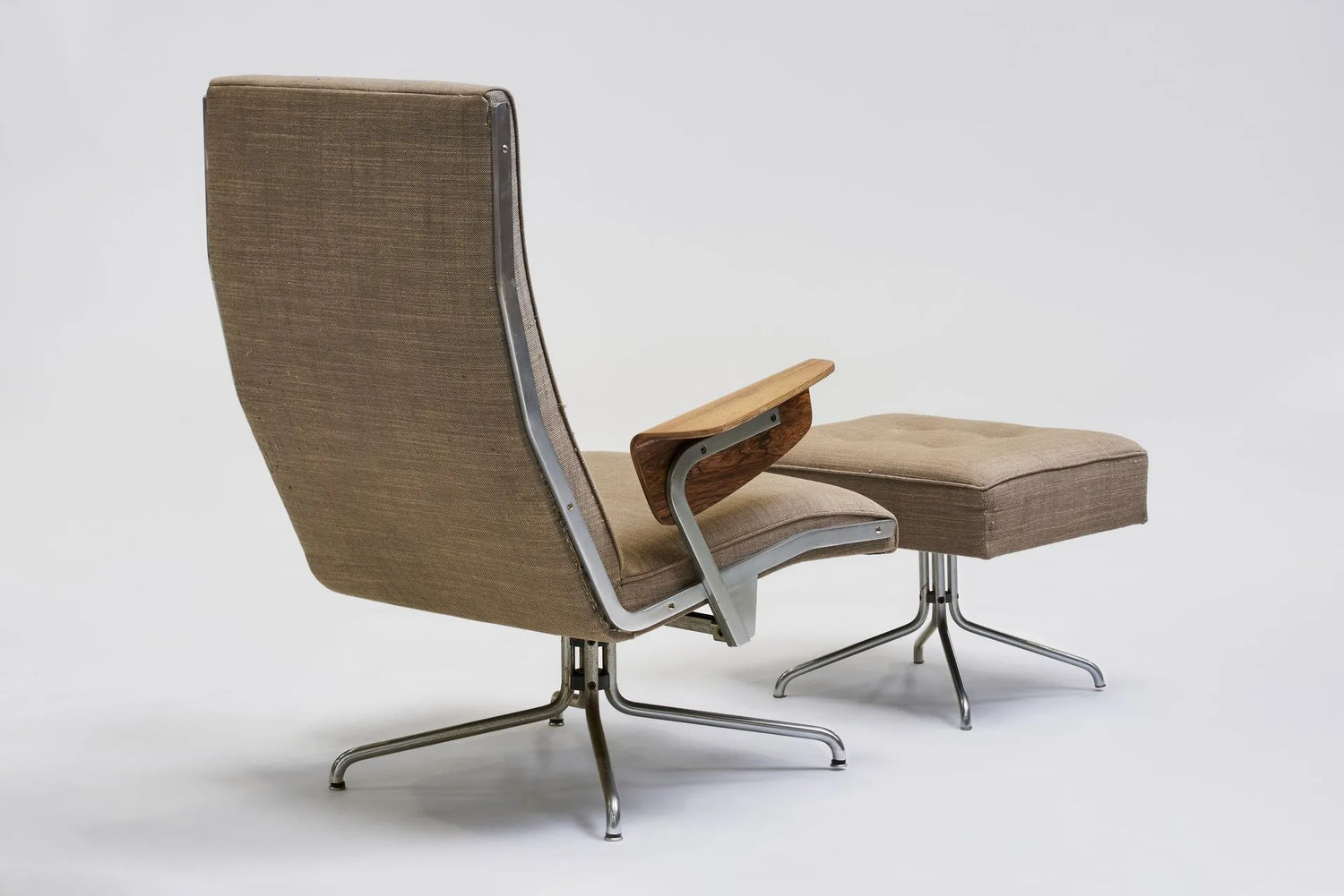 Fabric armchair with ottoman, 1960s
