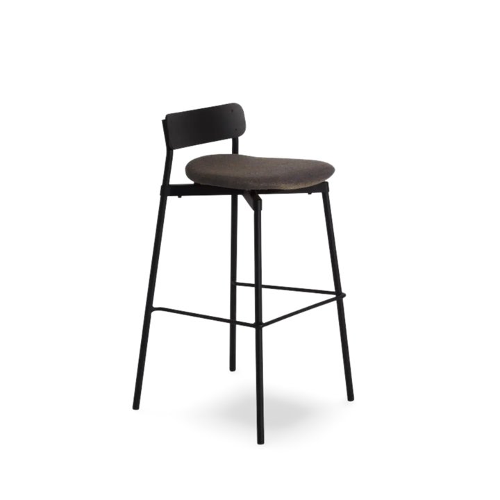 Fromme Wood High Stool 75 cm Leather Upholstered