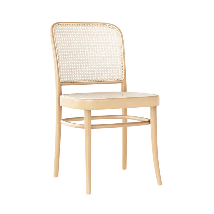 811 Chaise - Dossier En Rotin Et Placage / Assise En Bois Massif