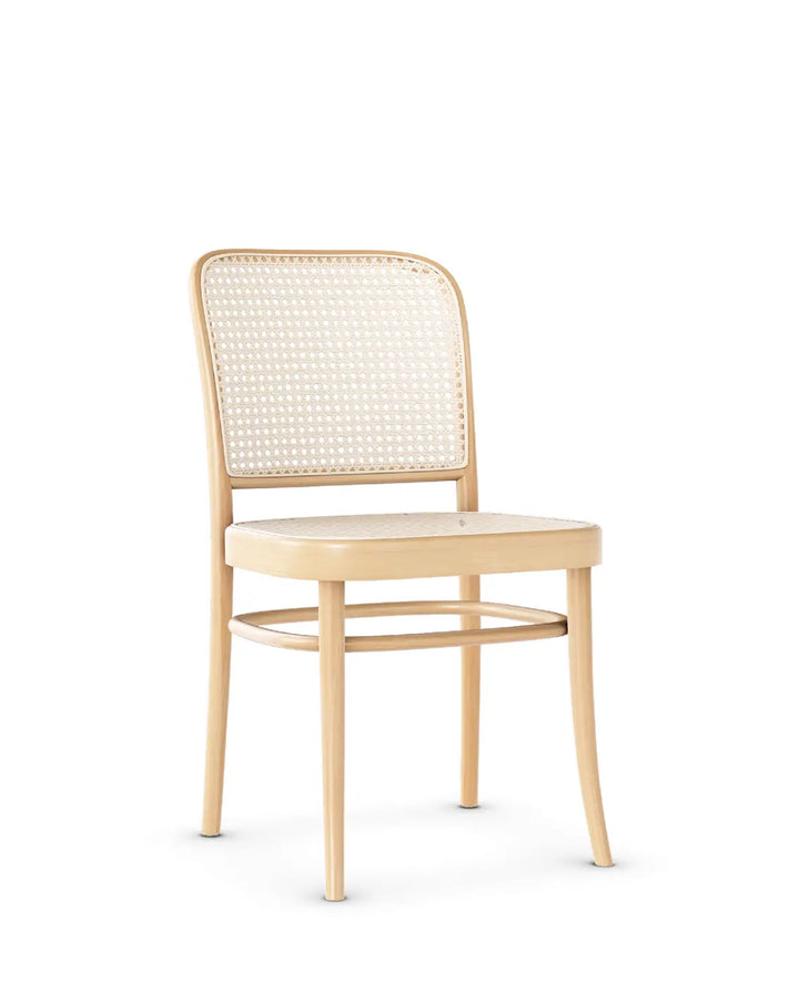 811 Chaise - Dossier En Rotin Et Placage / Assise En Bois Massif