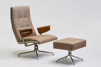 Fabric armchair with ottoman, 1960s