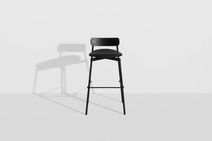 Fromme Wood High Stool 75 cm Leather Upholstered