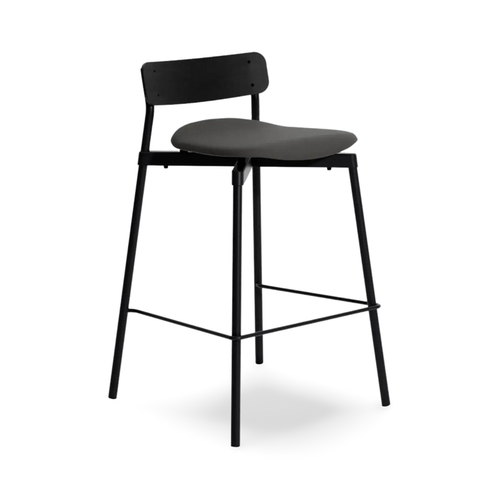 Fromme Wood High Stool 65 cm Leather Upholstered