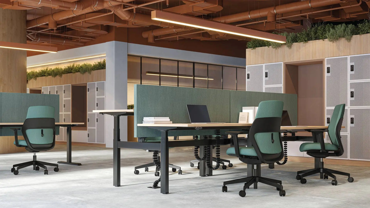 MOTION Sit Stand Desk - 2 Person Bench Metal Legs