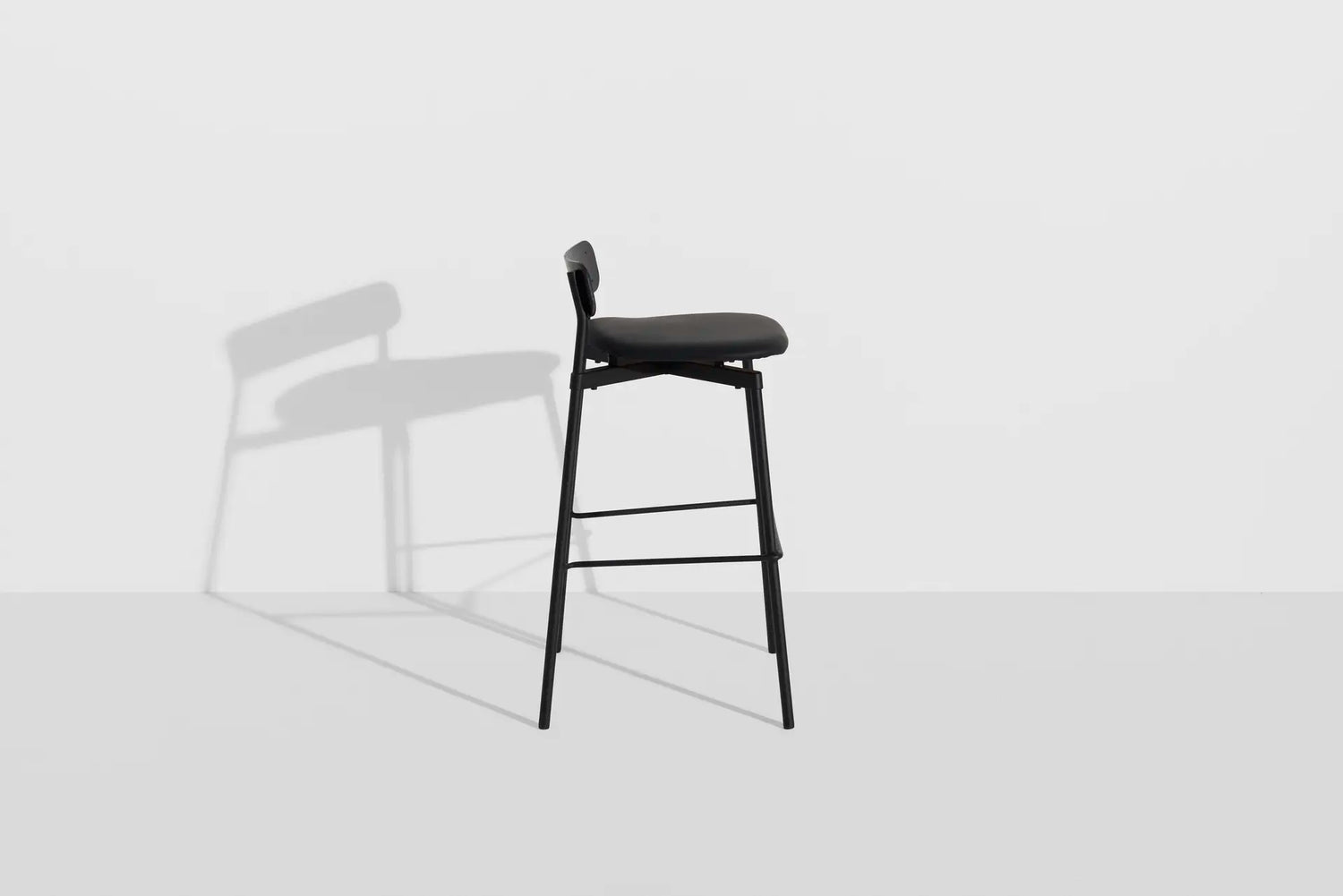 Fromme Wood High Stool 75 cm Leather Upholstered