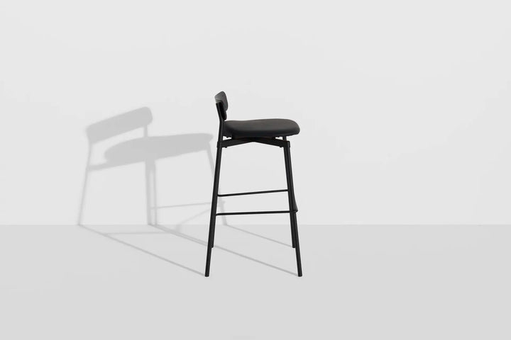 Fromme Wood High Stool 75 cm Leather Upholstered