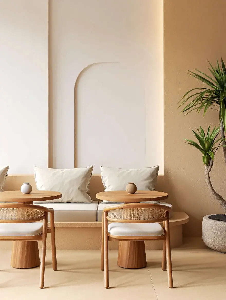 Arched doorway with furnished living room